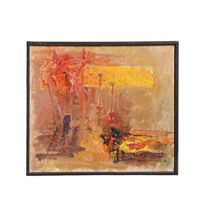 Hans Gustav Burkhardt Hans Gustav Burkhardt Mid Century 1969 Signed Abstract Original Oil Painting