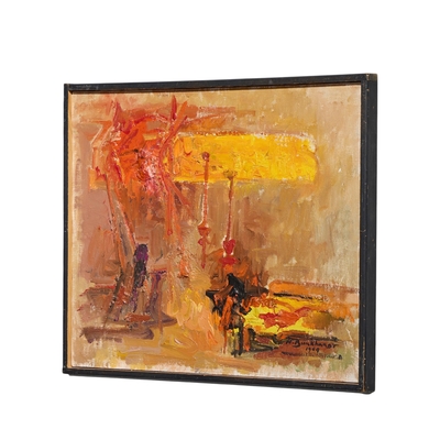 Hans Gustav Burkhardt Hans Gustav Burkhardt Mid Century 1969 Signed Abstract Original Oil Painting