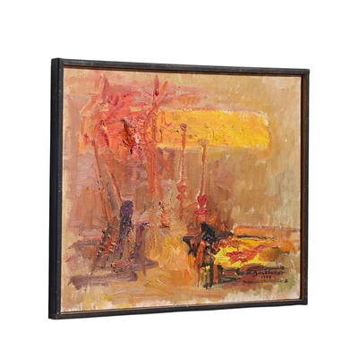 Hans Gustav Burkhardt Hans Gustav Burkhardt Mid Century 1969 Signed Abstract Original Oil Painting