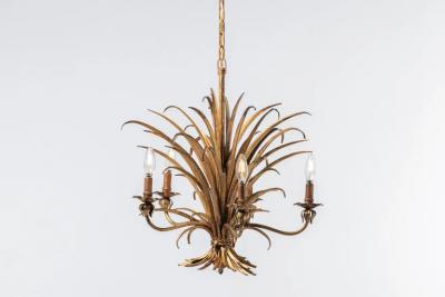 Hans K gl 1940s Hollywood Regency Hans K gl Gilt Sheaf of Wheat Five Arm Chandelier