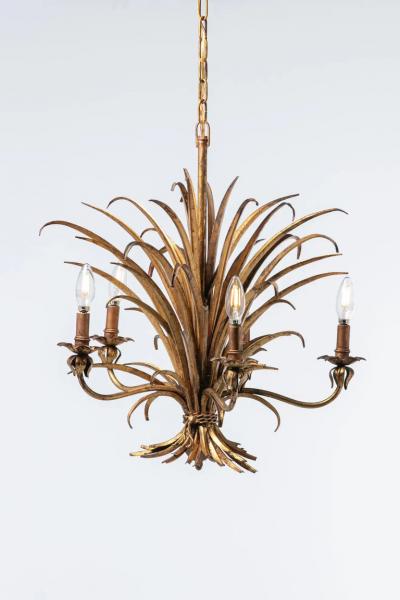 Hans K gl 1940s Hollywood Regency Hans K gl Gilt Sheaf of Wheat Five Arm Chandelier