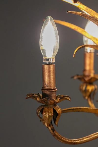 Hans K gl 1940s Hollywood Regency Hans K gl Gilt Sheaf of Wheat Five Arm Chandelier