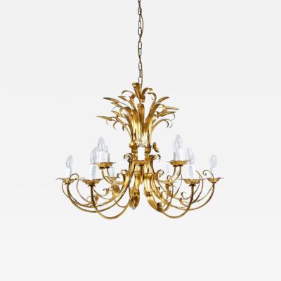 Hans K gl Hans K gl XL Hollywood Regency Wheat Floral Bouquet Gilt Iron Chandelier 1970s