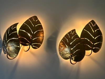 Hans K gl Set of Two Large Mid Century Double Monstera Leaf Sconces by Hans K gl 1970s