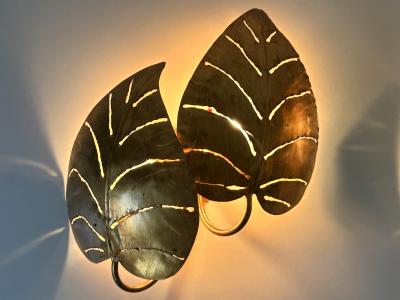 Hans K gl Set of Two Large Mid Century Double Monstera Leaf Sconces by Hans K gl 1970s