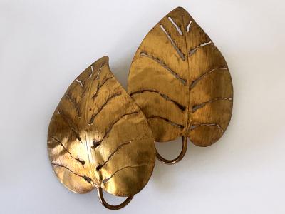 Hans K gl Set of Two Large Mid Century Double Monstera Leaf Sconces by Hans K gl 1970s