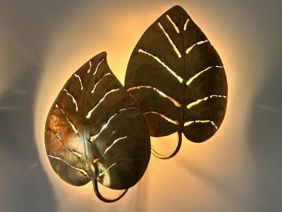 Hans K gl Set of Two Large Mid Century Double Monstera Leaf Sconces by Hans K gl 1970s