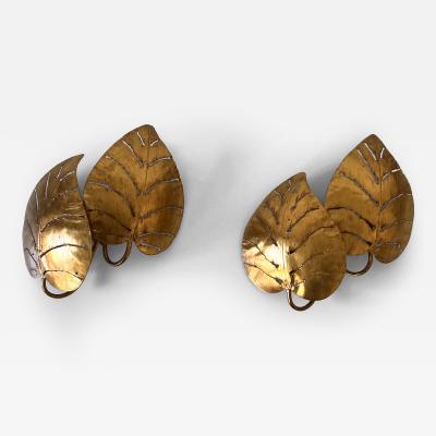 Hans K gl Set of Two Large Mid Century Double Monstera Leaf Sconces by Hans K gl 1970s