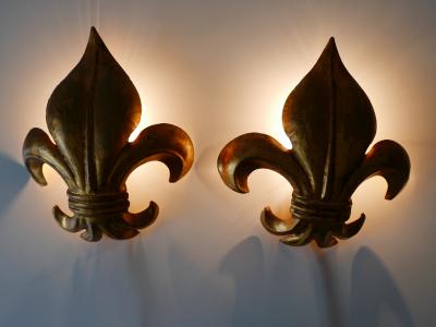 Hans K gl Set of Two Mid Century Modern Gilt Metal Lily Sconces by Hans K gl 1970s Germany