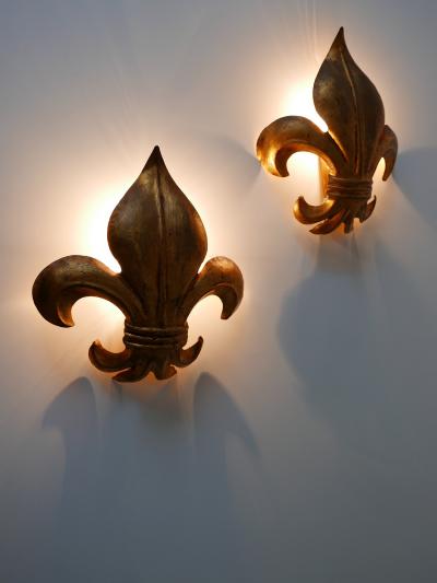 Hans K gl Set of Two Mid Century Modern Gilt Metal Lily Sconces by Hans K gl 1970s Germany