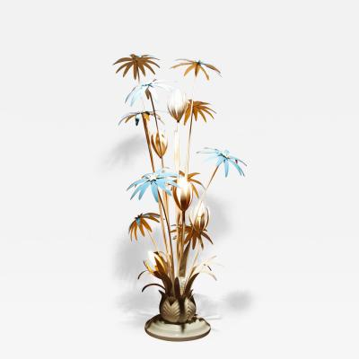 Hans K gl Spectacular metal tole floor lamp with flowers by Hans K gl Germany