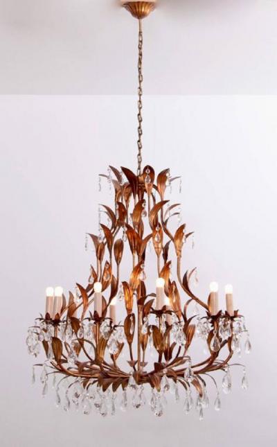 Hans K gl Very Huge Gilt Metal and Crystal Glass Chandelier in the Manner of Hans K gl