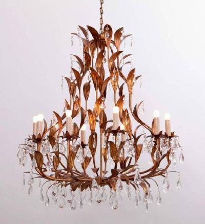 Hans K gl Very Huge Gilt Metal and Crystal Glass Chandelier in the Manner of Hans K gl