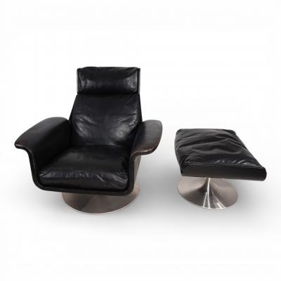 Hans Kaufeld Kaufeld Siesta 62 leather lounge chair with ottoman by Jacques Brule 1960
