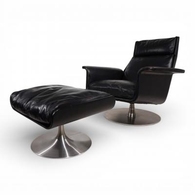 Hans Kaufeld Kaufeld Siesta 62 leather lounge chair with ottoman by Jacques Brule 1960