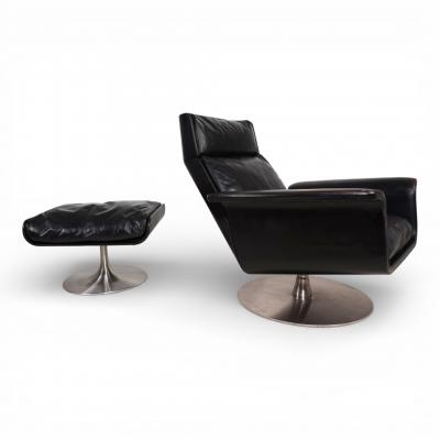 Hans Kaufeld Kaufeld Siesta 62 leather lounge chair with ottoman by Jacques Brule 1960