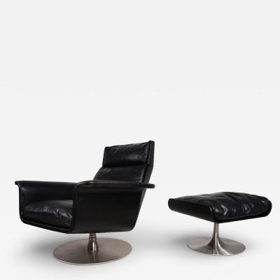 Hans Kaufeld Kaufeld Siesta 62 leather lounge chair with ottoman by Jacques Brule 1960
