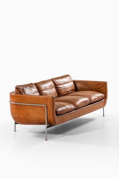 Hans Kaufeld Very Rare Cognac Colored Leather Sofa by Jacques Brule 1963s