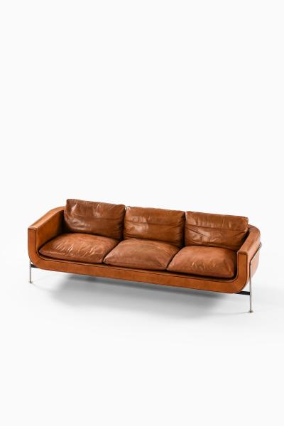 Hans Kaufeld Very Rare Cognac Colored Leather Sofa by Jacques Brule 1963s