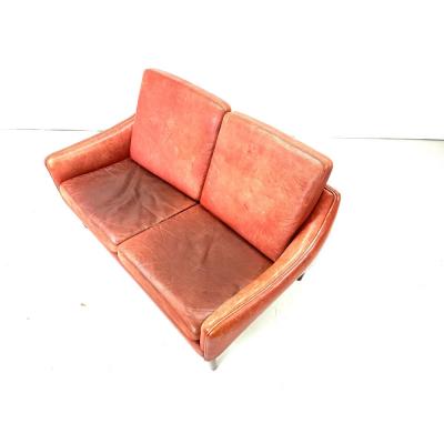 Hans Olsen 1950s Danish Modern Hans Leather Settee by Hans Olsen
