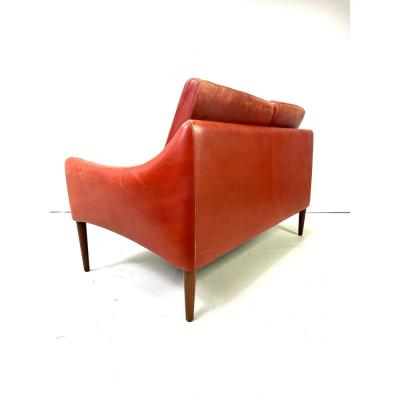 Hans Olsen 1950s Danish Modern Hans Leather Settee by Hans Olsen