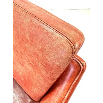 Hans Olsen 1950s Danish Modern Hans Leather Settee by Hans Olsen