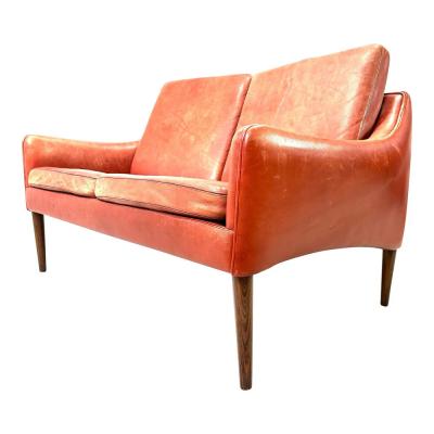 Hans Olsen 1950s Danish Modern Hans Leather Settee by Hans Olsen
