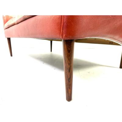 Hans Olsen 1950s Danish Modern Hans Leather Settee by Hans Olsen