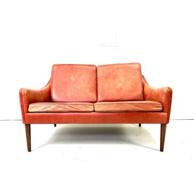Hans Olsen 1950s Danish Modern Hans Leather Settee by Hans Olsen
