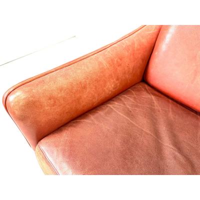 Hans Olsen 1950s Danish Modern Hans Leather Settee by Hans Olsen