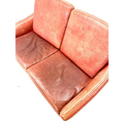 Hans Olsen 1950s Danish Modern Hans Leather Settee by Hans Olsen