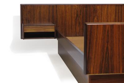 Hans Olsen Danish Rosewood Bed Frame with Floating Nightstands