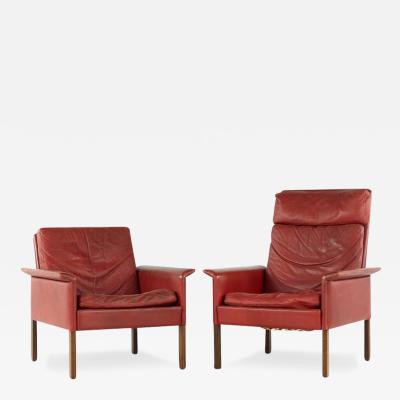 Hans Olsen Hans Olsen Mid Century Danish Rosewood and Red Leather Chairs Pair