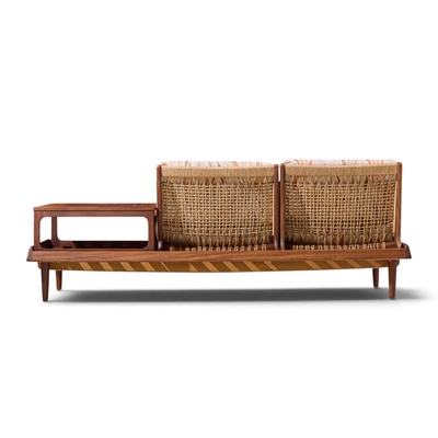 Hans Olsen Hans Olsen Model 161 Danish Teak and Cane Modular 2 Seat Sofa with Table