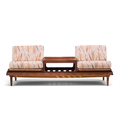 Hans Olsen Hans Olsen Model 161 Danish Teak and Cane Modular 2 Seat Sofa with Table