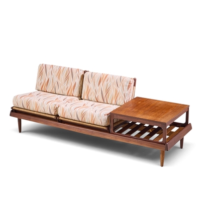 Hans Olsen Hans Olsen Model 161 Danish Teak and Cane Modular 2 Seat Sofa with Table