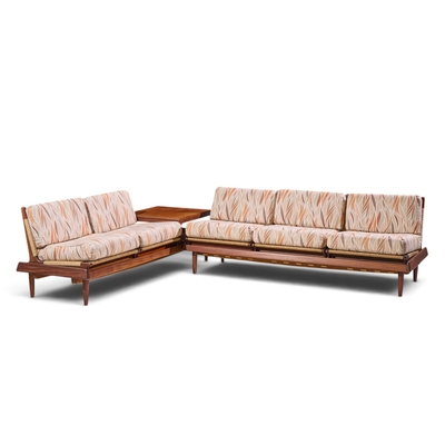 Hans Olsen Hans Olsen Model 161 Danish Teak and Cane Modular 2 Seat Sofa with Table Pair