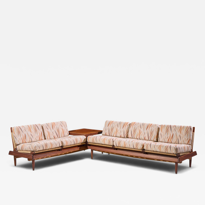 Hans Olsen Hans Olsen Model 161 Danish Teak and Cane Modular 2 Seat Sofa with Table Pair