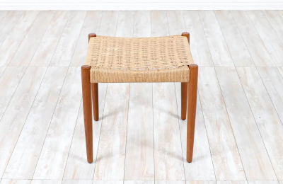 Hans Olsen Hans Olsen Teak Rush Chord Stool for Frem Rojle