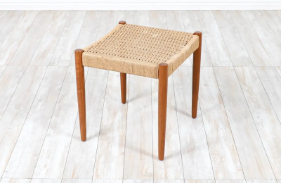 Hans Olsen Hans Olsen Teak Rush Chord Stool for Frem Rojle