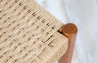 Hans Olsen Hans Olsen Teak Rush Chord Stool for Frem Rojle