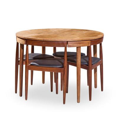 Hans Olsen Hans Olsen for Frem Rojle Expanding Teak Dining Table with 4 Nesting Chairs