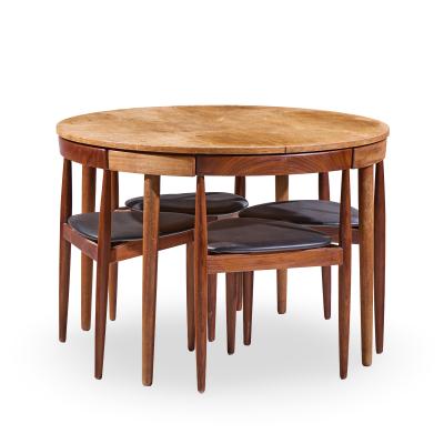 Hans Olsen Hans Olsen for Frem Rojle Expanding Teak Dining Table with 4 Nesting Chairs
