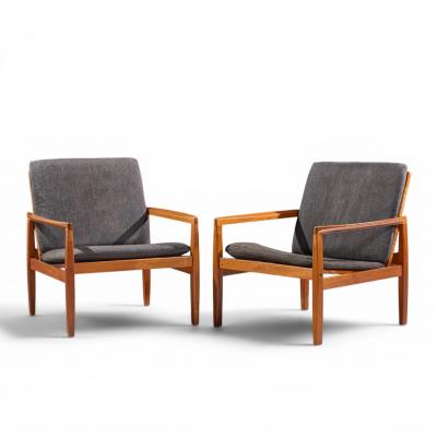 Hans Olsen Hans Olsen for Juul Kristensen Model 519 Danish Teak and Cane Chairs Pair