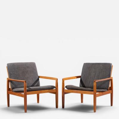 Hans Olsen Hans Olsen for Juul Kristensen Model 519 Danish Teak and Cane Chairs Pair