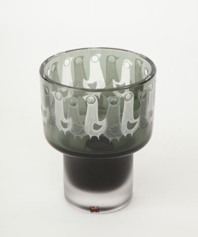 Hans Ove Sandeberg Ove Sandeberg for Kosta Boda Etched Bird Grey Glass Lamp