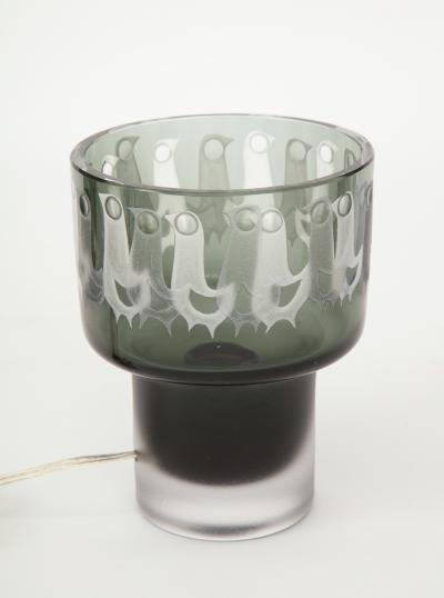 Hans Ove Sandeberg Ove Sandeberg for Kosta Boda Etched Bird Grey Glass Lamp