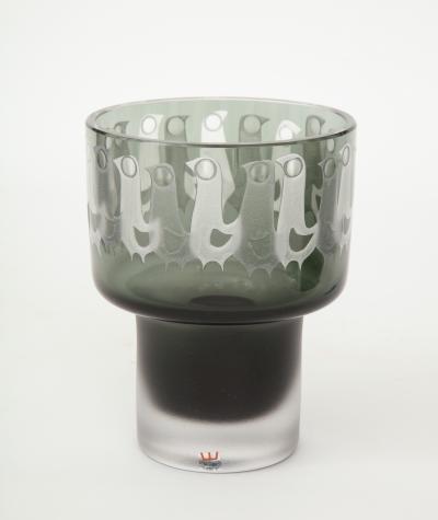 Hans Ove Sandeberg Ove Sandeberg for Kosta Boda Etched Bird Grey Glass Lamp