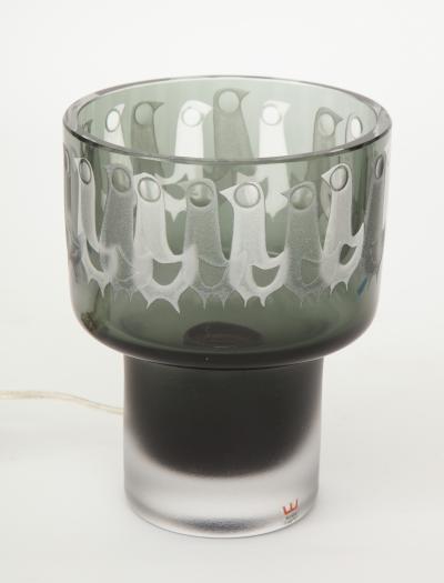 Hans Ove Sandeberg Ove Sandeberg for Kosta Boda Etched Bird Grey Glass Lamp