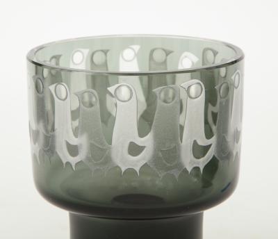 Hans Ove Sandeberg Ove Sandeberg for Kosta Boda Etched Bird Grey Glass Lamp